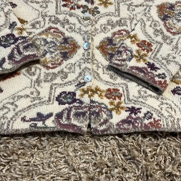 PERUVIAN CONNECTION Alpaca Cardigan Sweater Cream Floral Size Medium - Picture 5 of 11